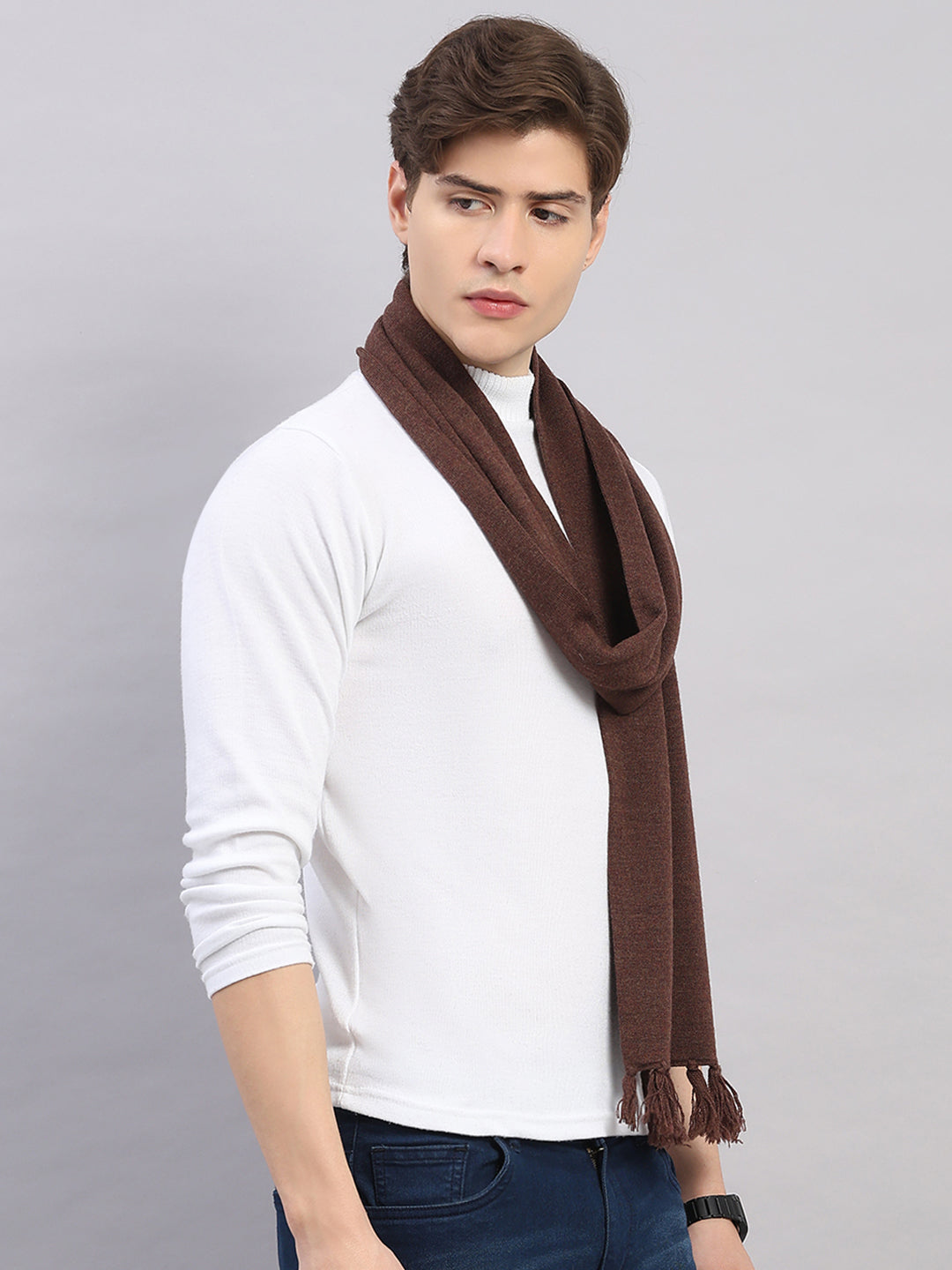 Men Brown Solid Pure Wool Muffler