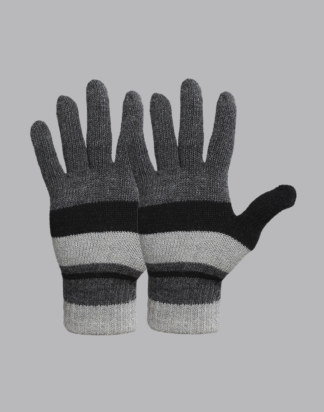 Men Grey Printed Blend Wool Gloves