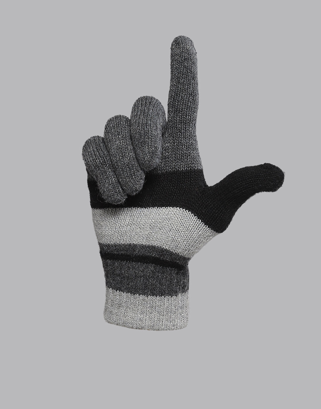 Men Grey Printed Blend Wool Gloves