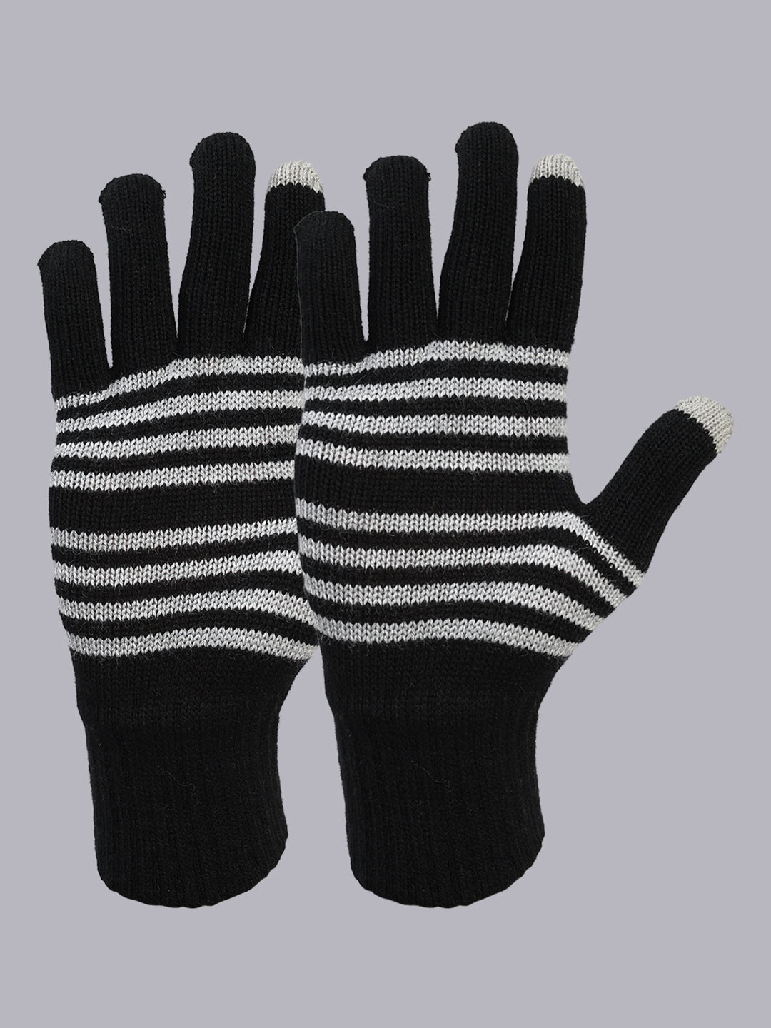 Men Black Stripe Blend Wool Gloves