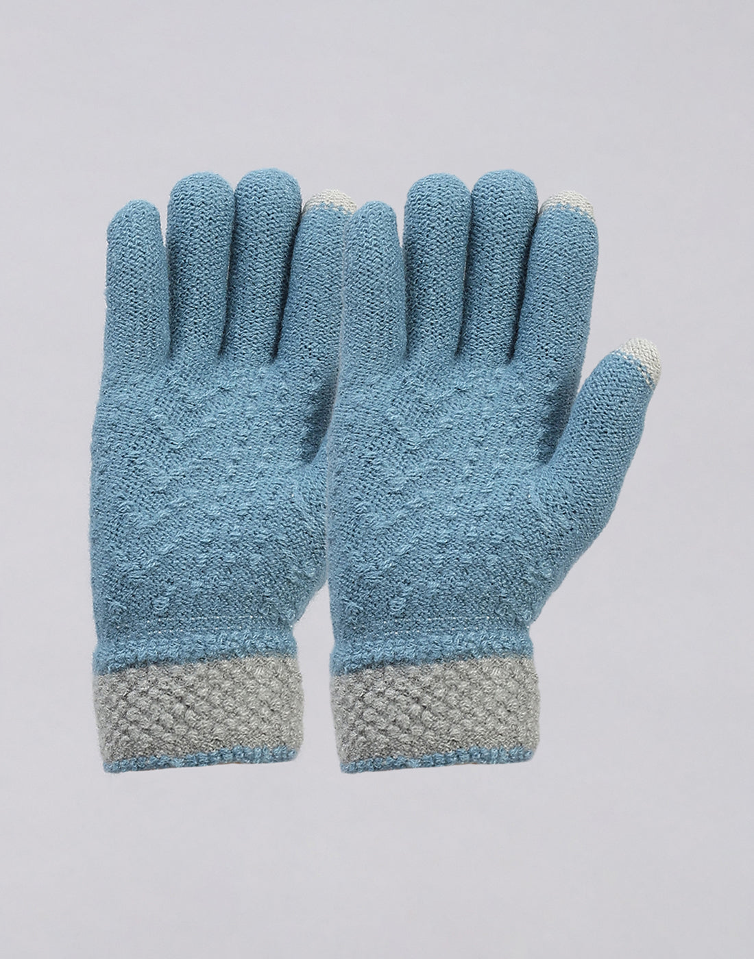 Women Sea Green Printed Blend Wool Gloves
