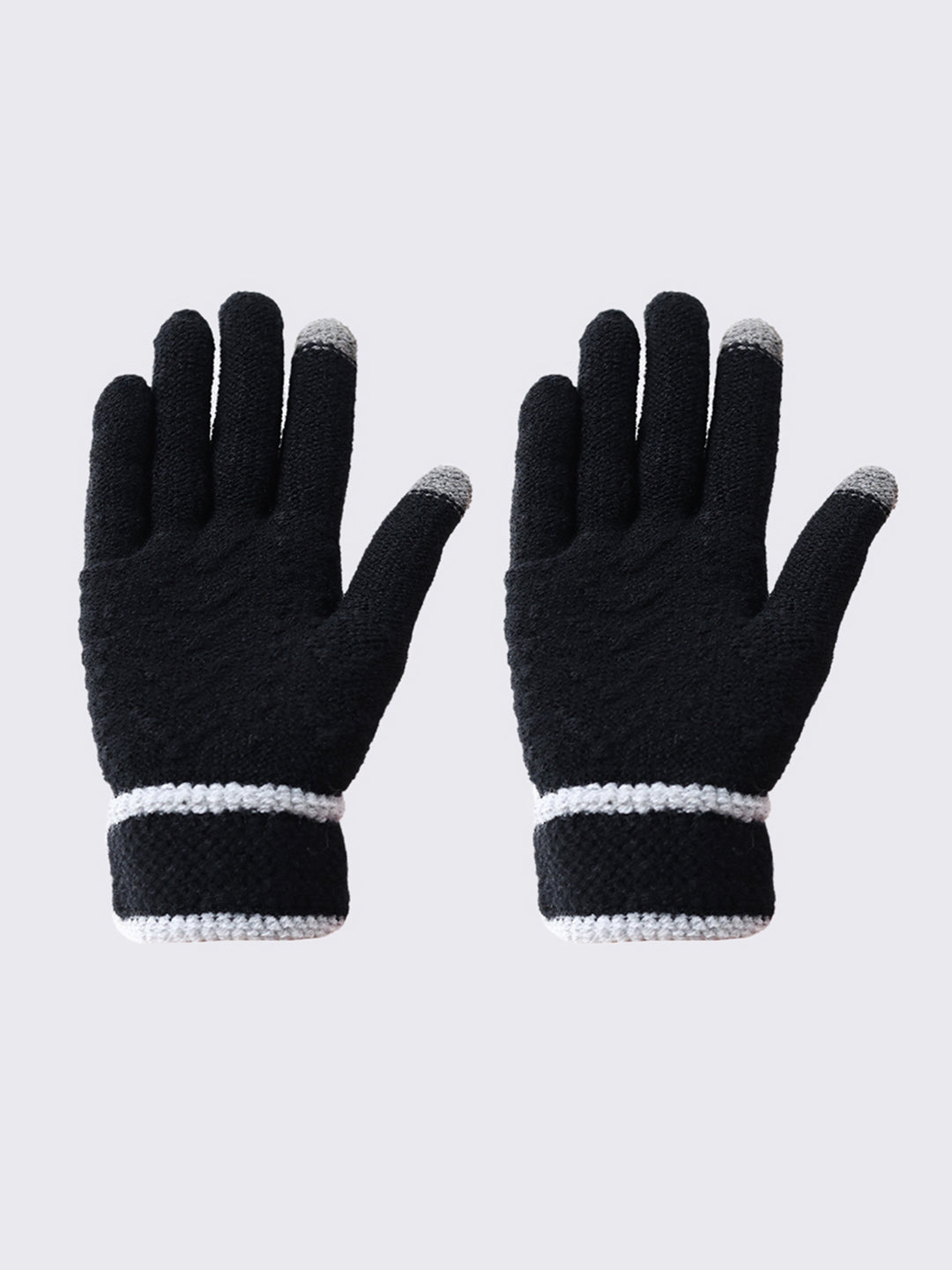 Women Black Self Design Blend Wool Gloves