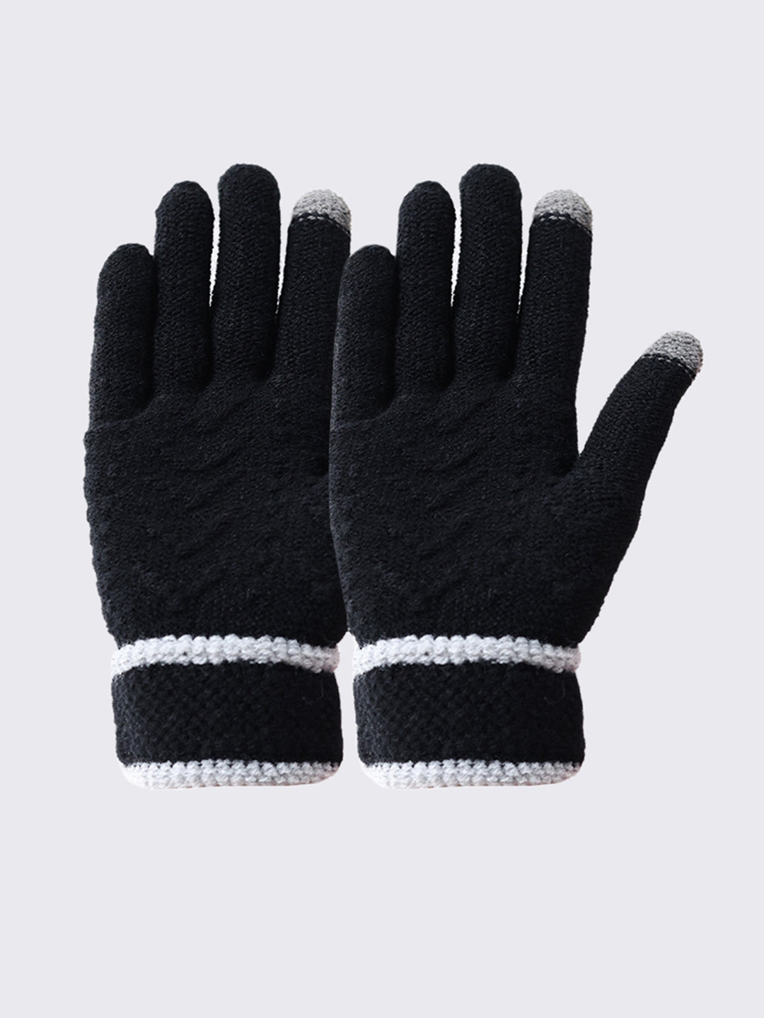 Women Black Self Design Blend Wool Gloves