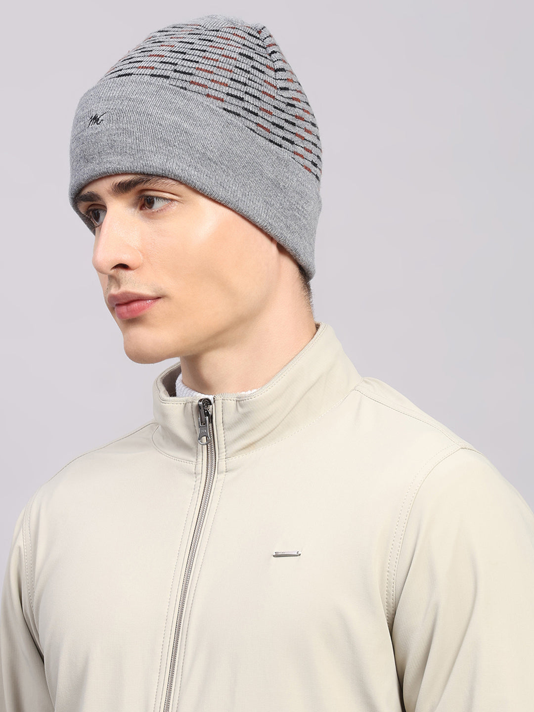 Men Grey Printed Pure Wool Cap