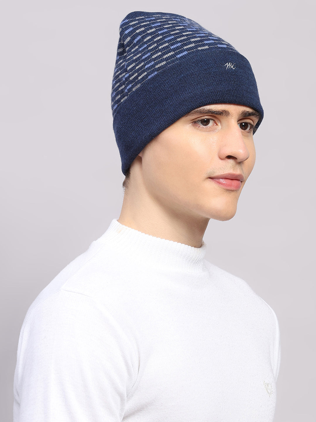 Men Blue Printed Pure Wool Cap