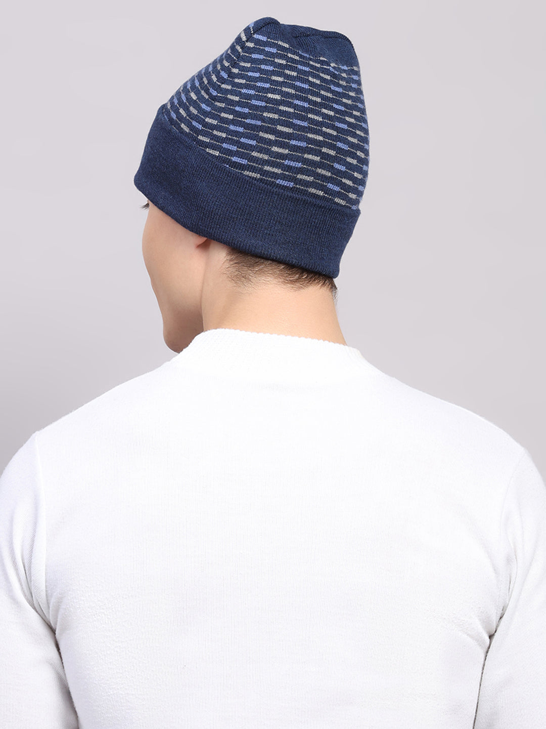 Men Blue Printed Pure Wool Cap