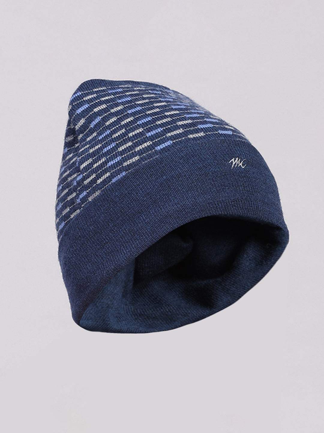 Men Blue Printed Pure Wool Cap