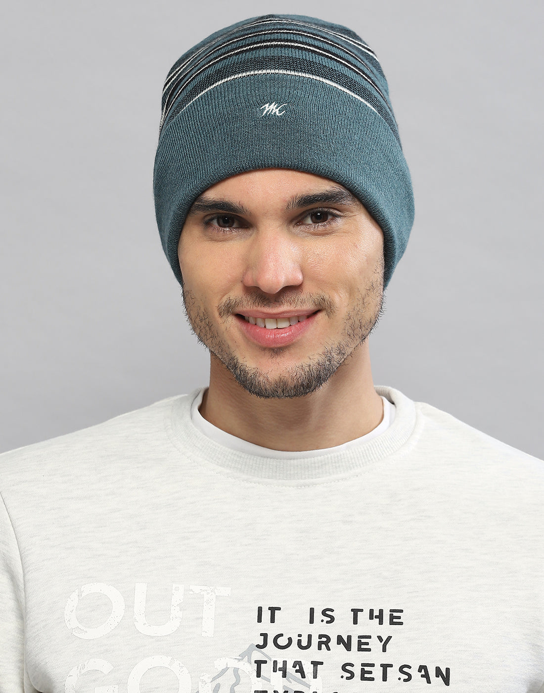 Men Green Printed Pure Wool Cap