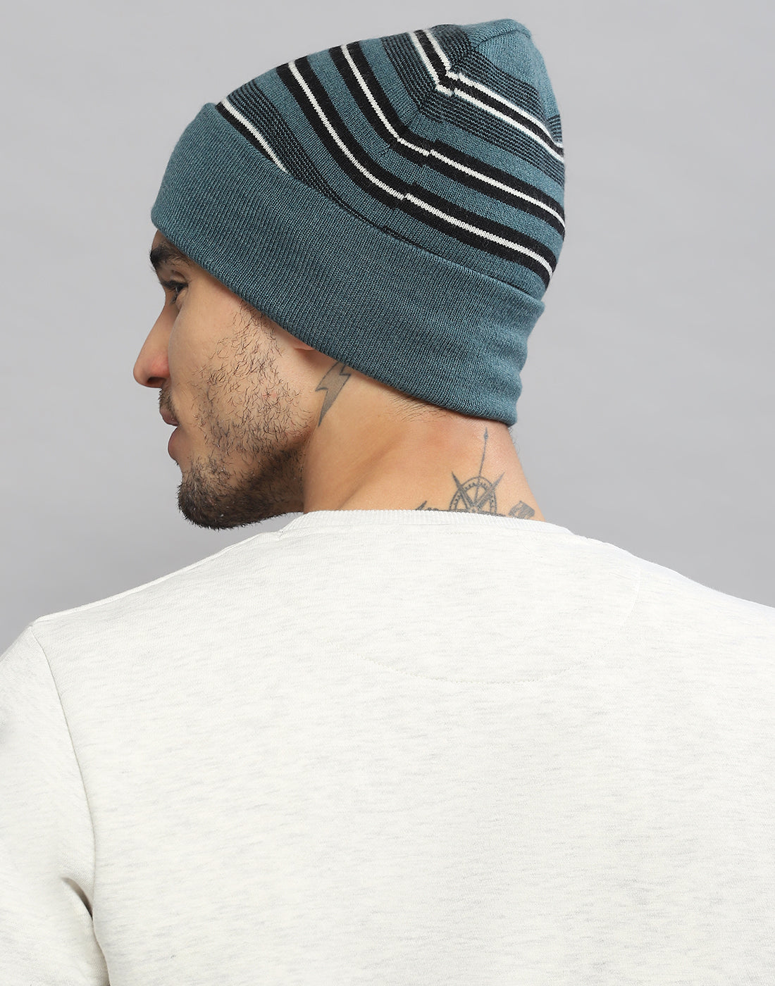 Men Green Printed Pure Wool Cap