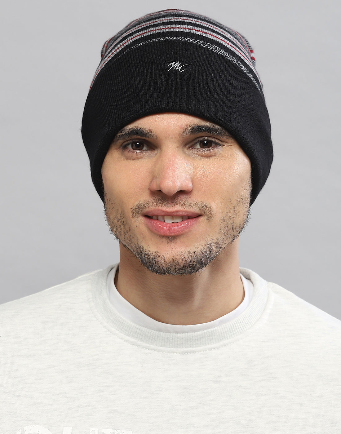Men Black Printed Pure Wool Cap