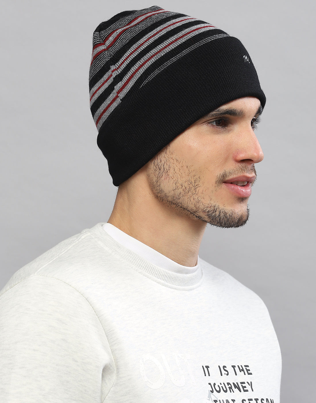 Men Black Printed Pure Wool Cap