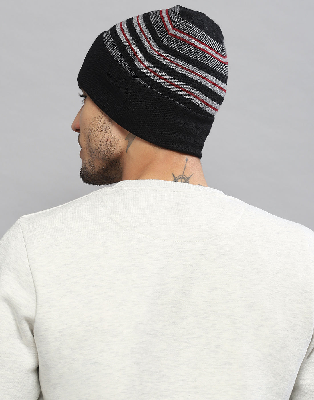 Men Black Printed Pure Wool Cap