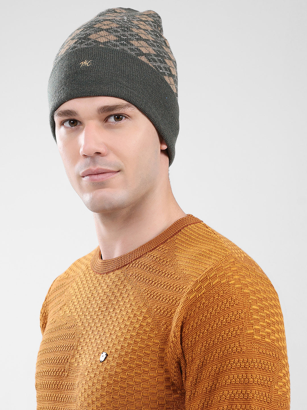 Men Green Self Design Cap