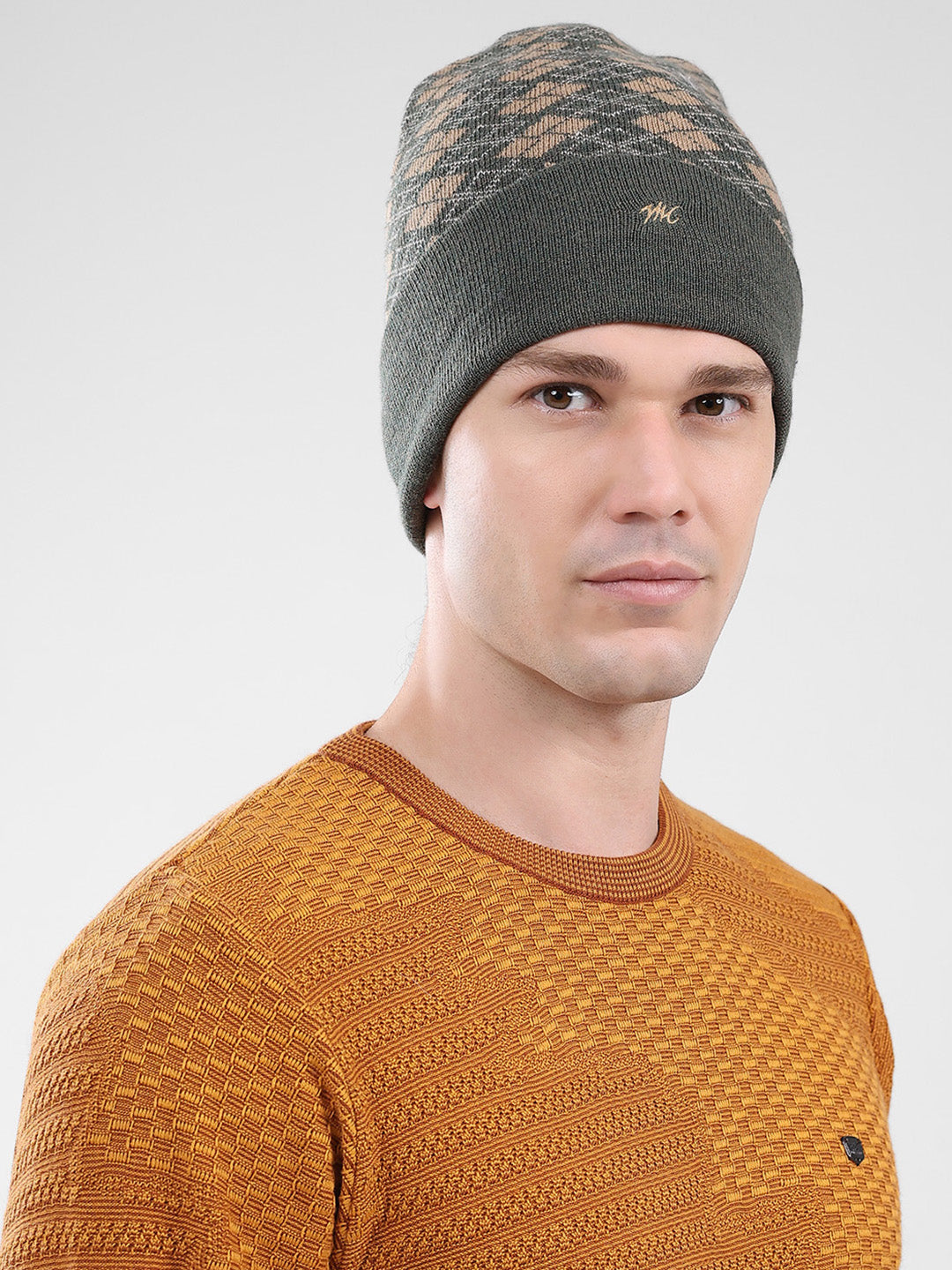 Men Green Self Design Cap