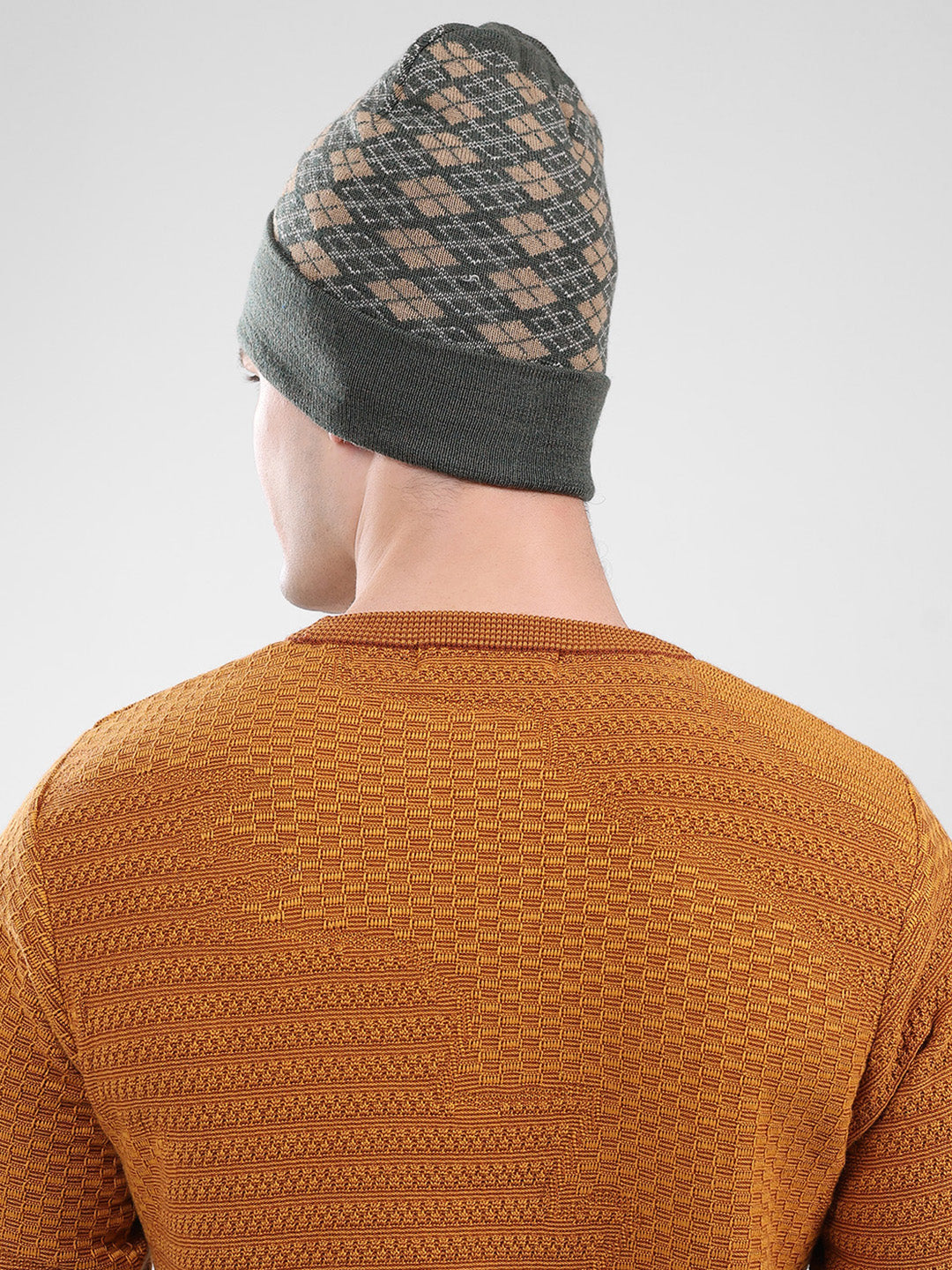 Men Green Self Design Cap