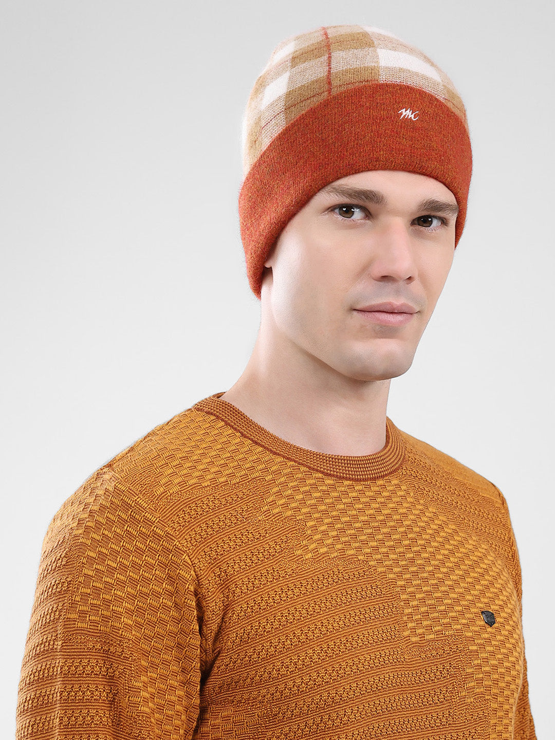 Men Rust Self Design Cap