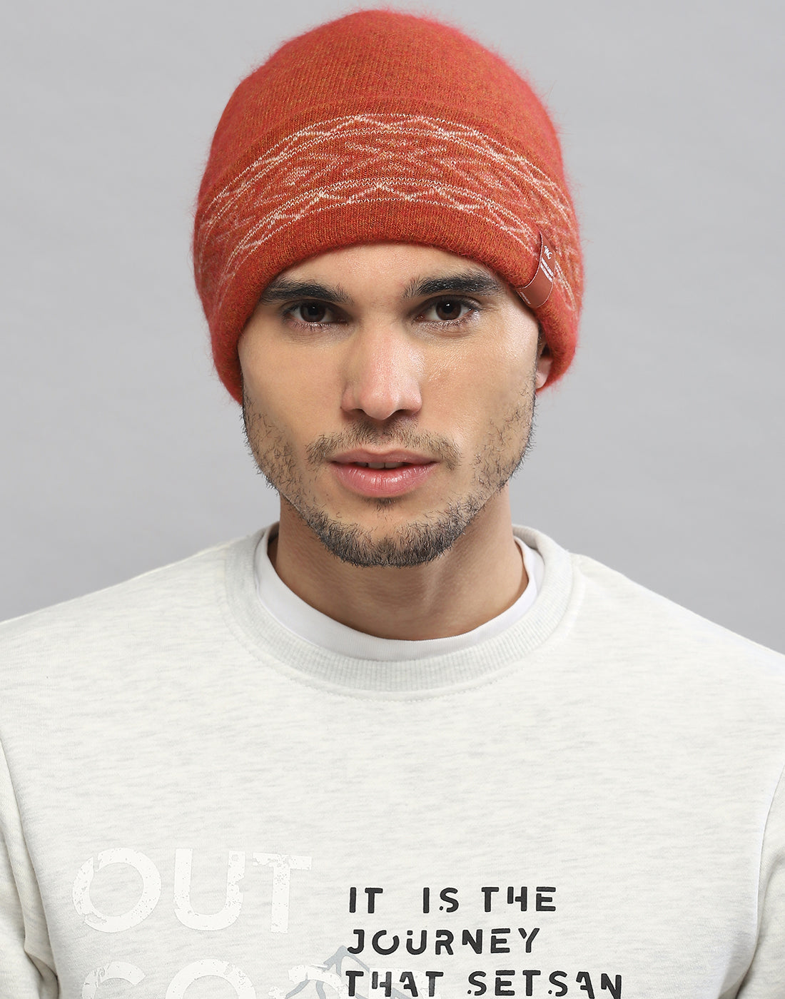 Men Rust Printed Angoora Cap