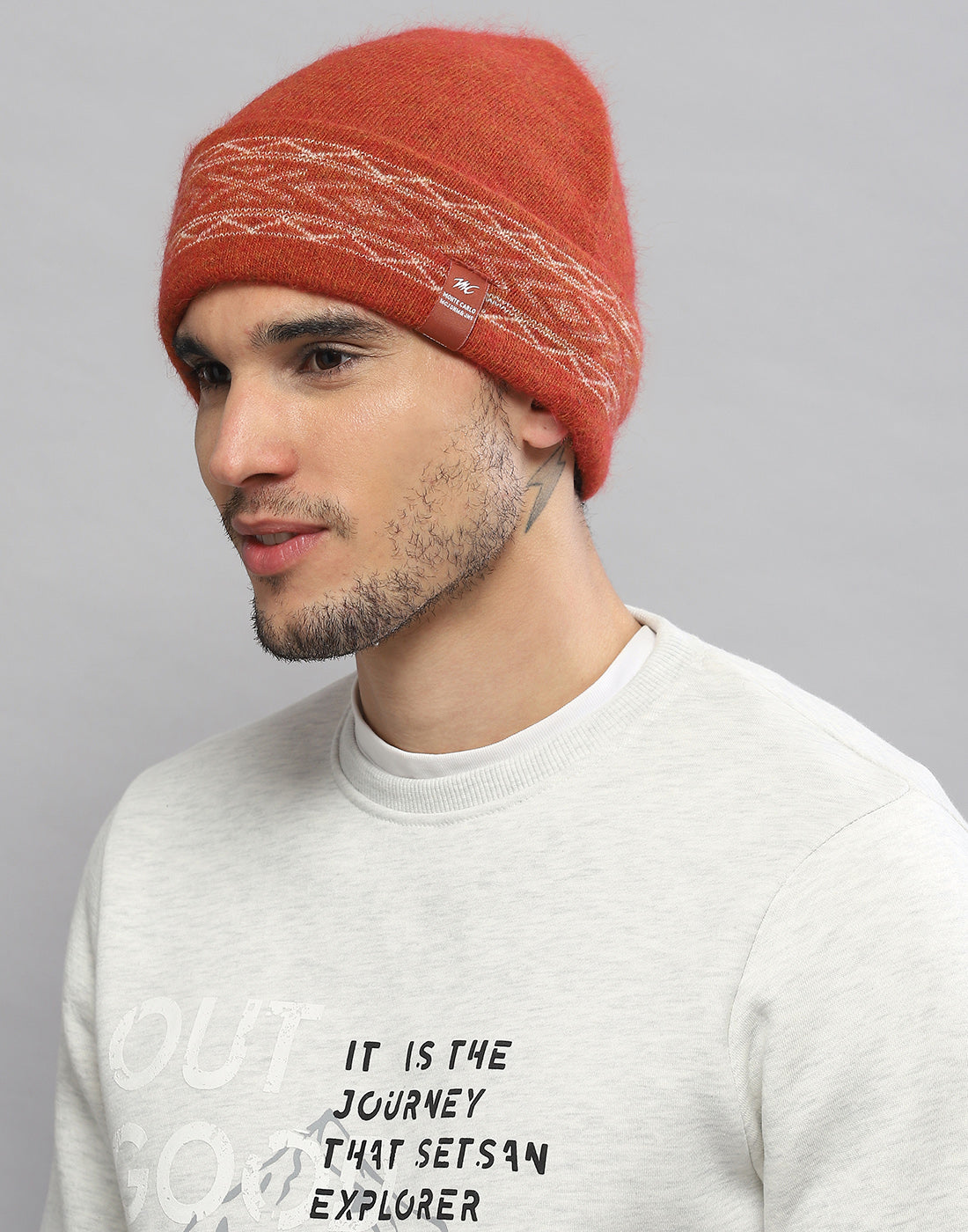 Men Rust Printed Angoora Cap