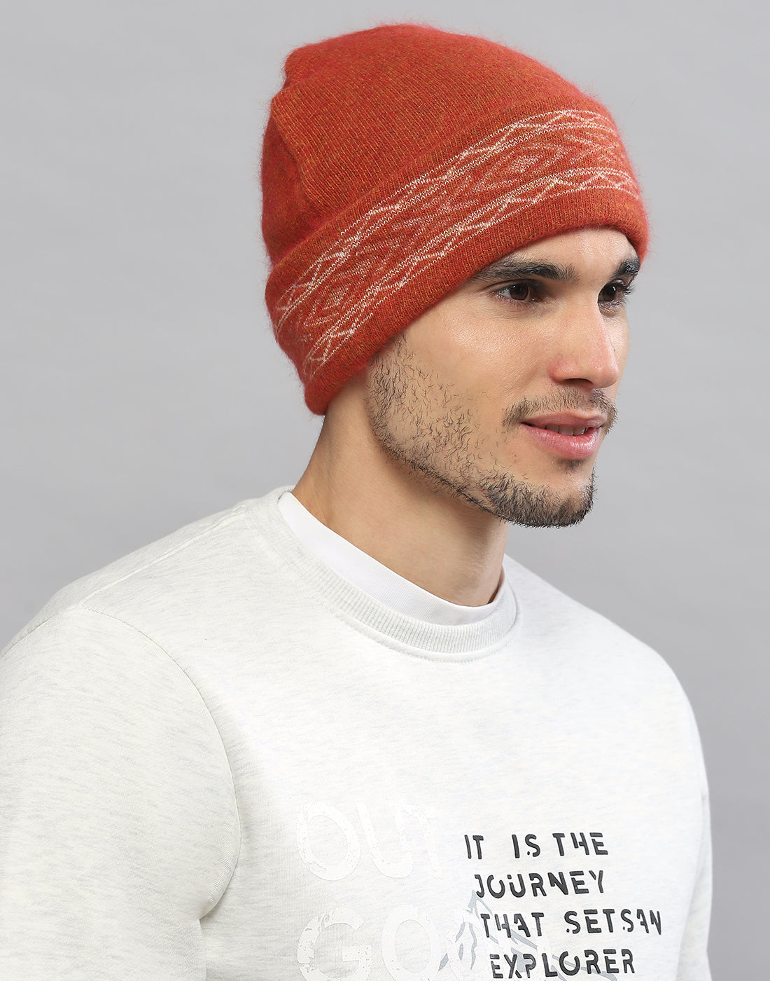 Men Rust Printed Angoora Cap