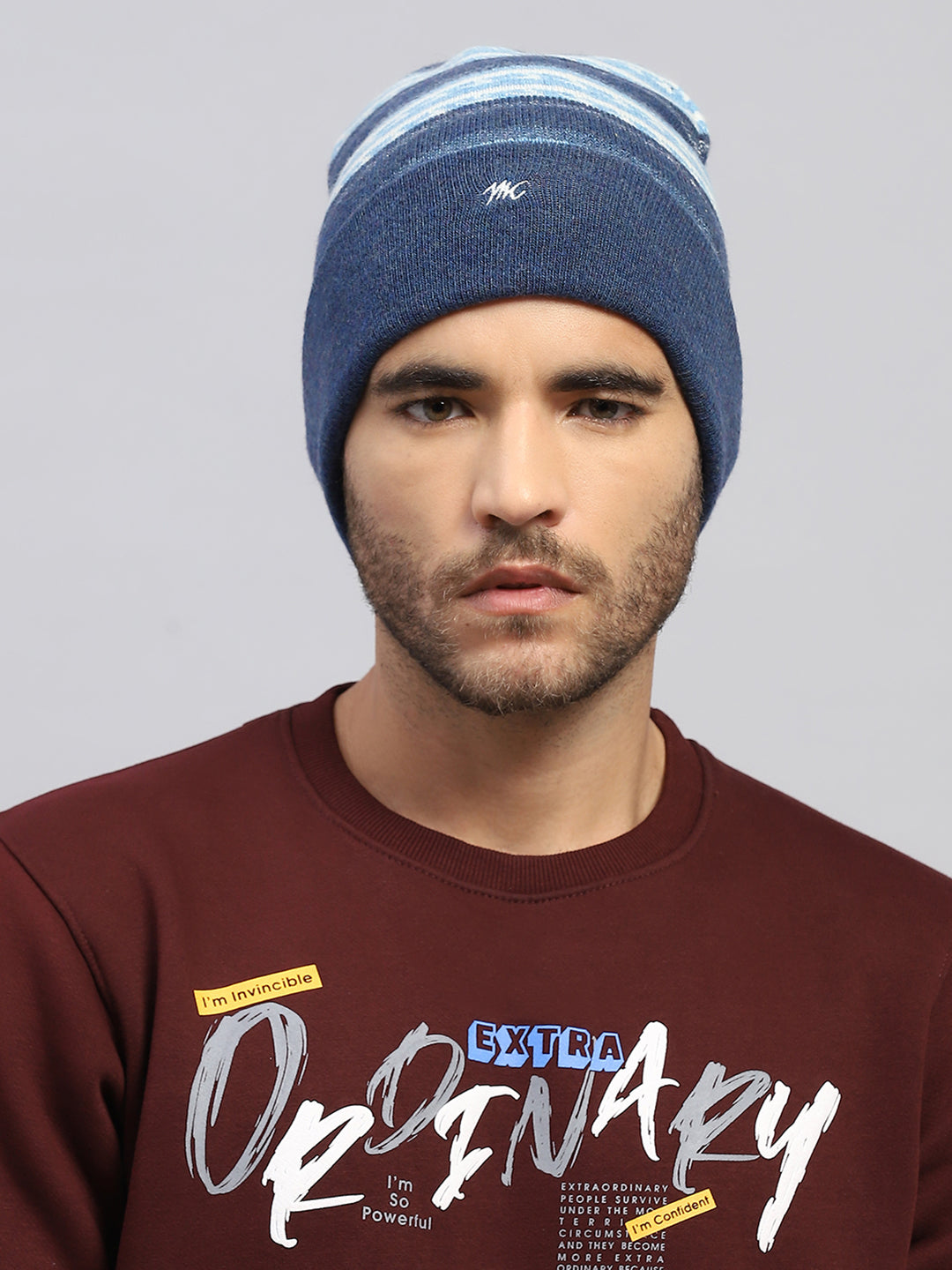 Men Blue Printed Blend Wool Cap