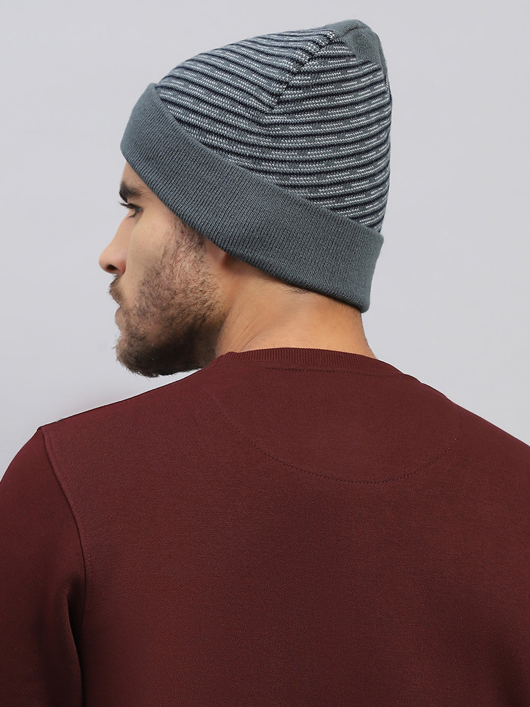 Men Grey Printed Blend Wool Cap