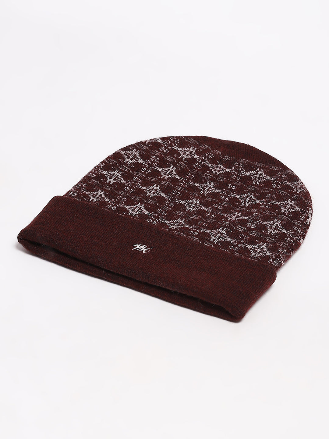 Men Maroon Self Design Blend Wool Cap