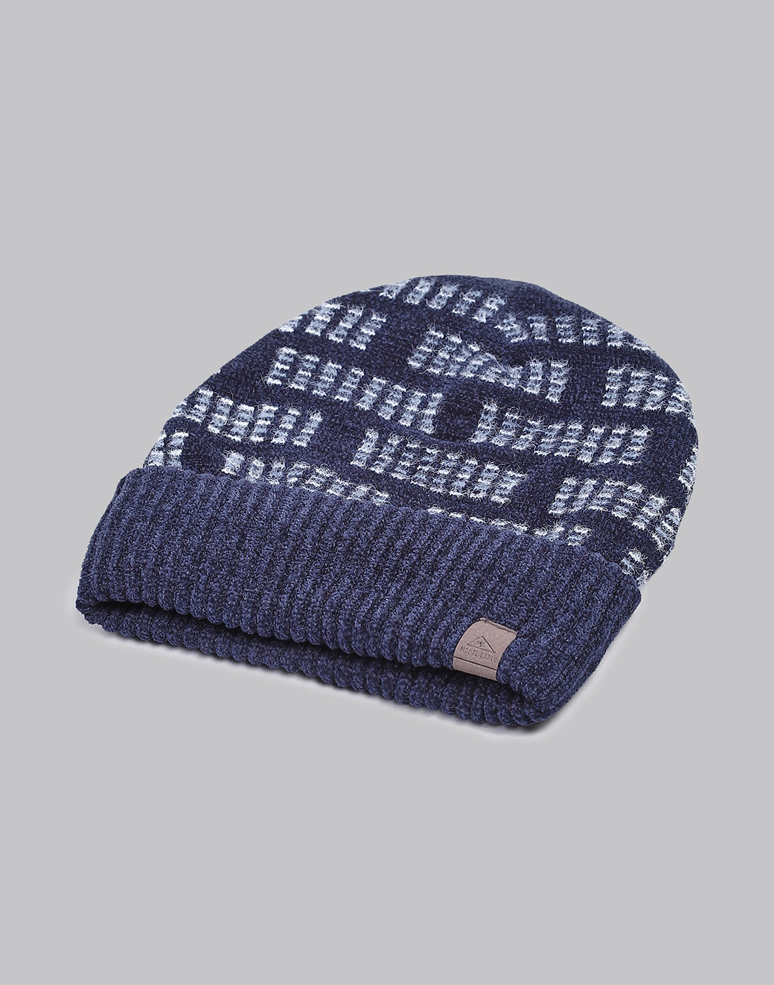 Men Navy Blue Printed Blend Wool Cap