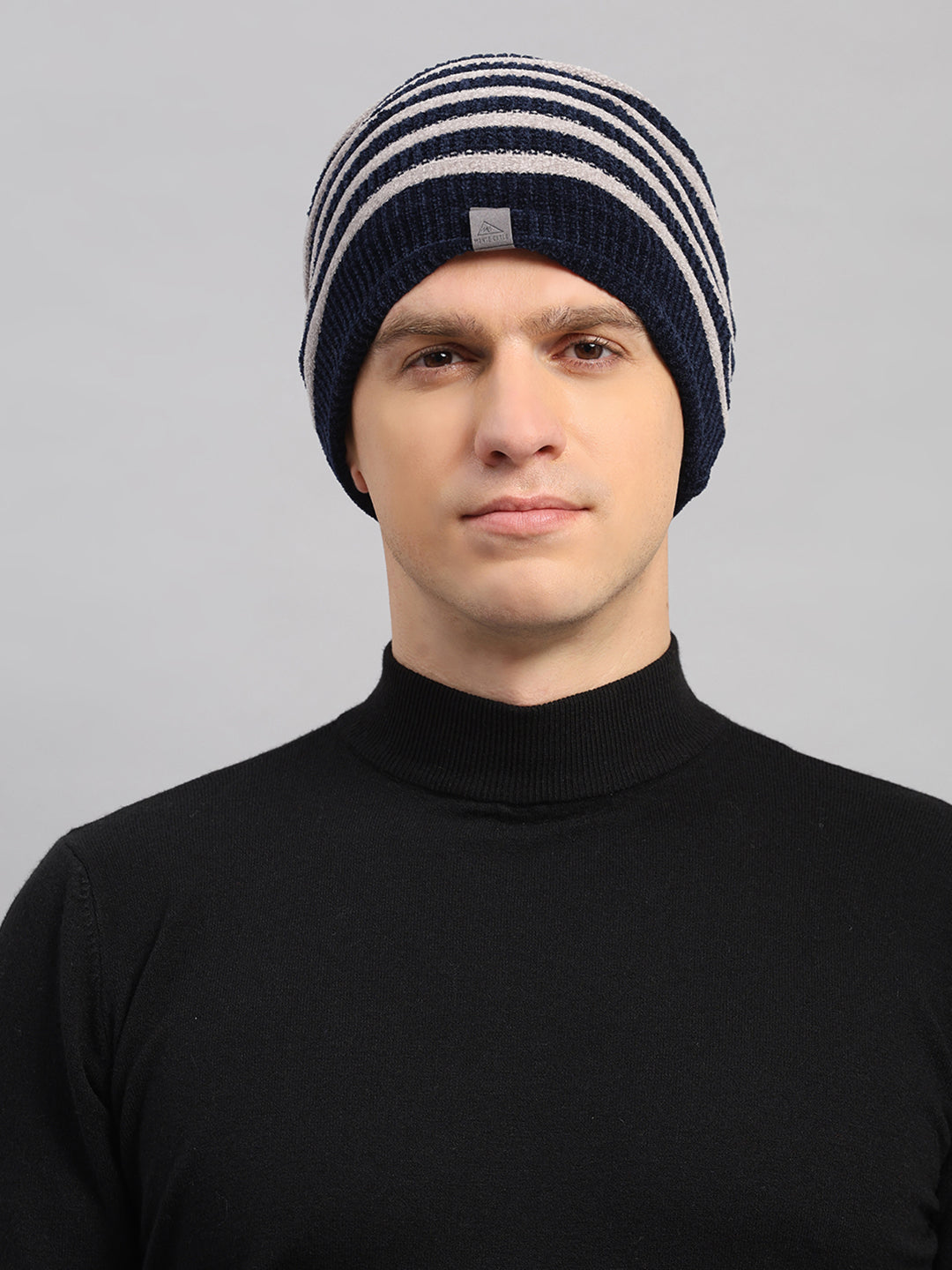 Men Navy Blue Printed Blend Wool Cap