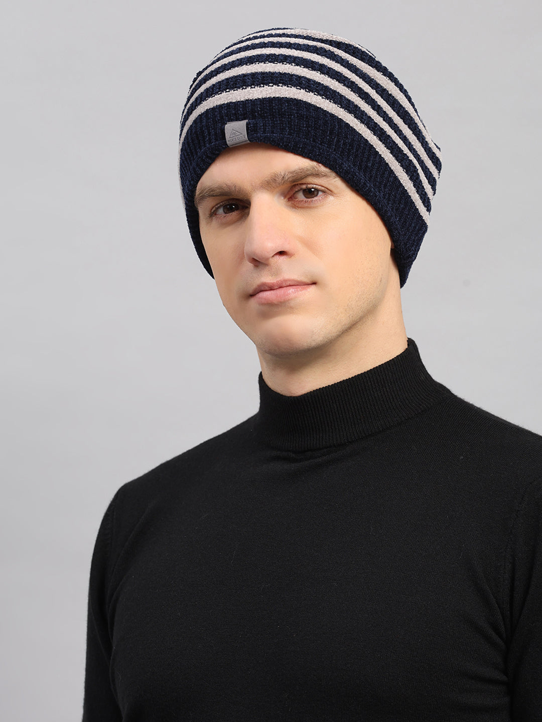 Men Navy Blue Printed Blend Wool Cap