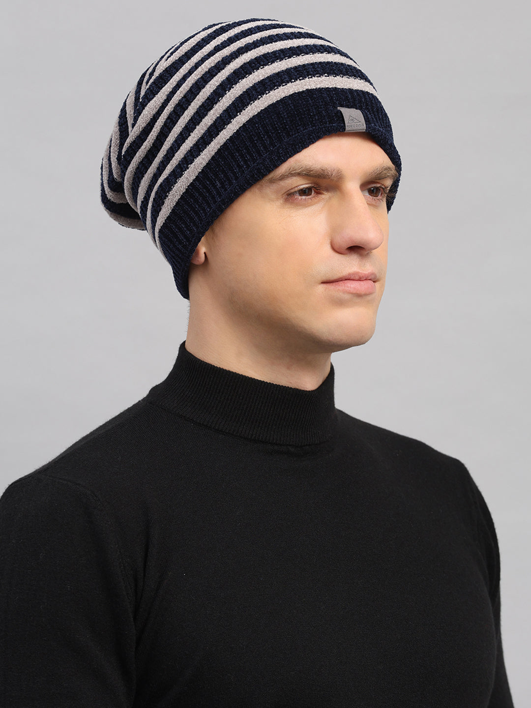 Men Navy Blue Printed Blend Wool Cap