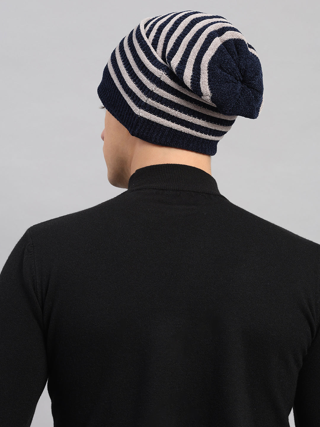 Men Navy Blue Printed Blend Wool Cap