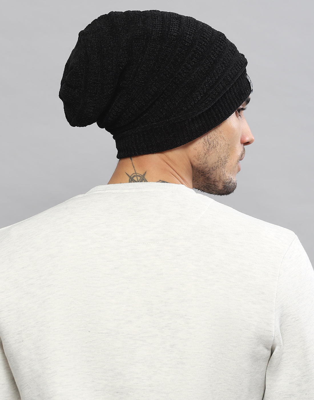 Men Black Printed Blend Wool Cap