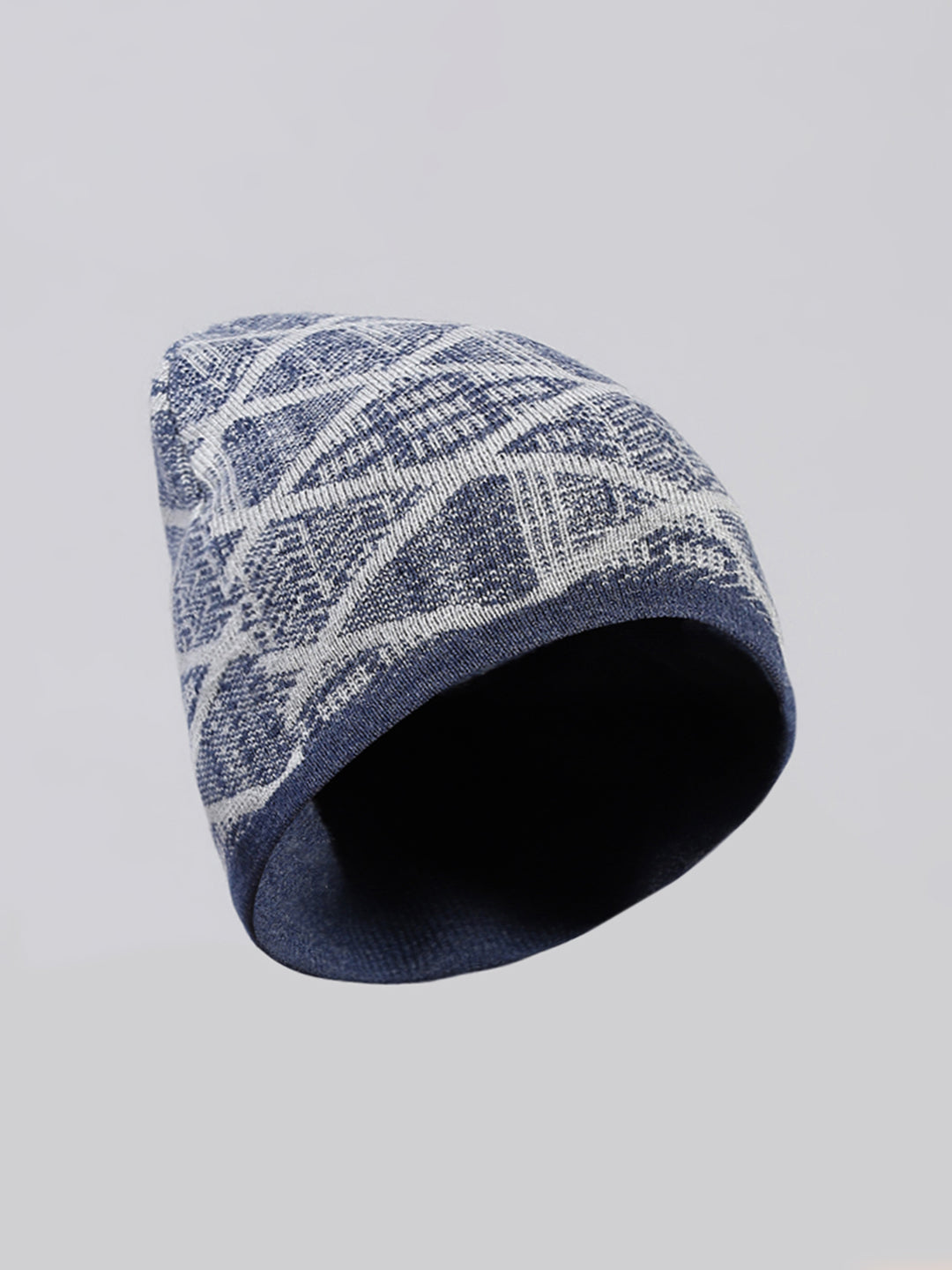 Men Blue Printed Blend Wool Cap