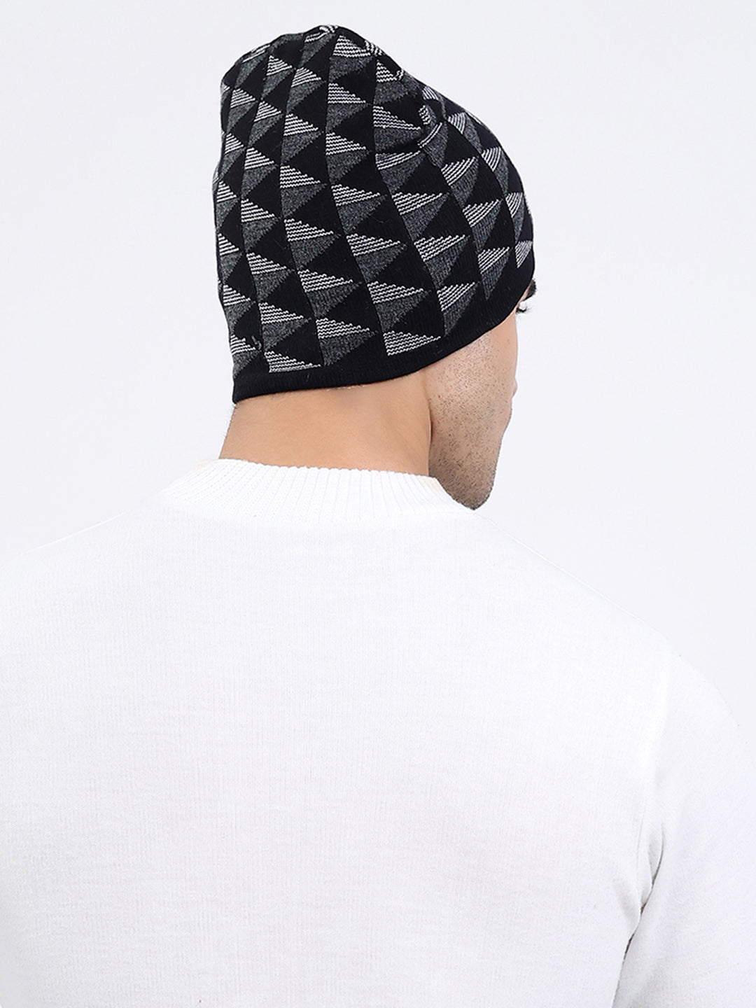 Men Black Self Design Blend Wool Cap