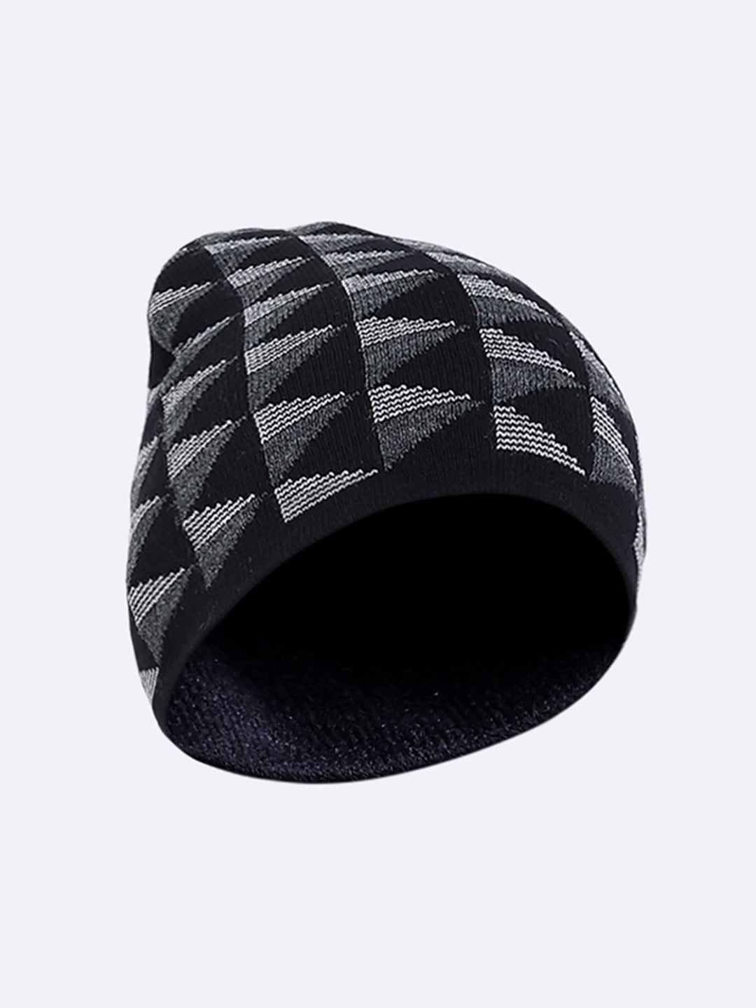 Men Black Self Design Blend Wool Cap