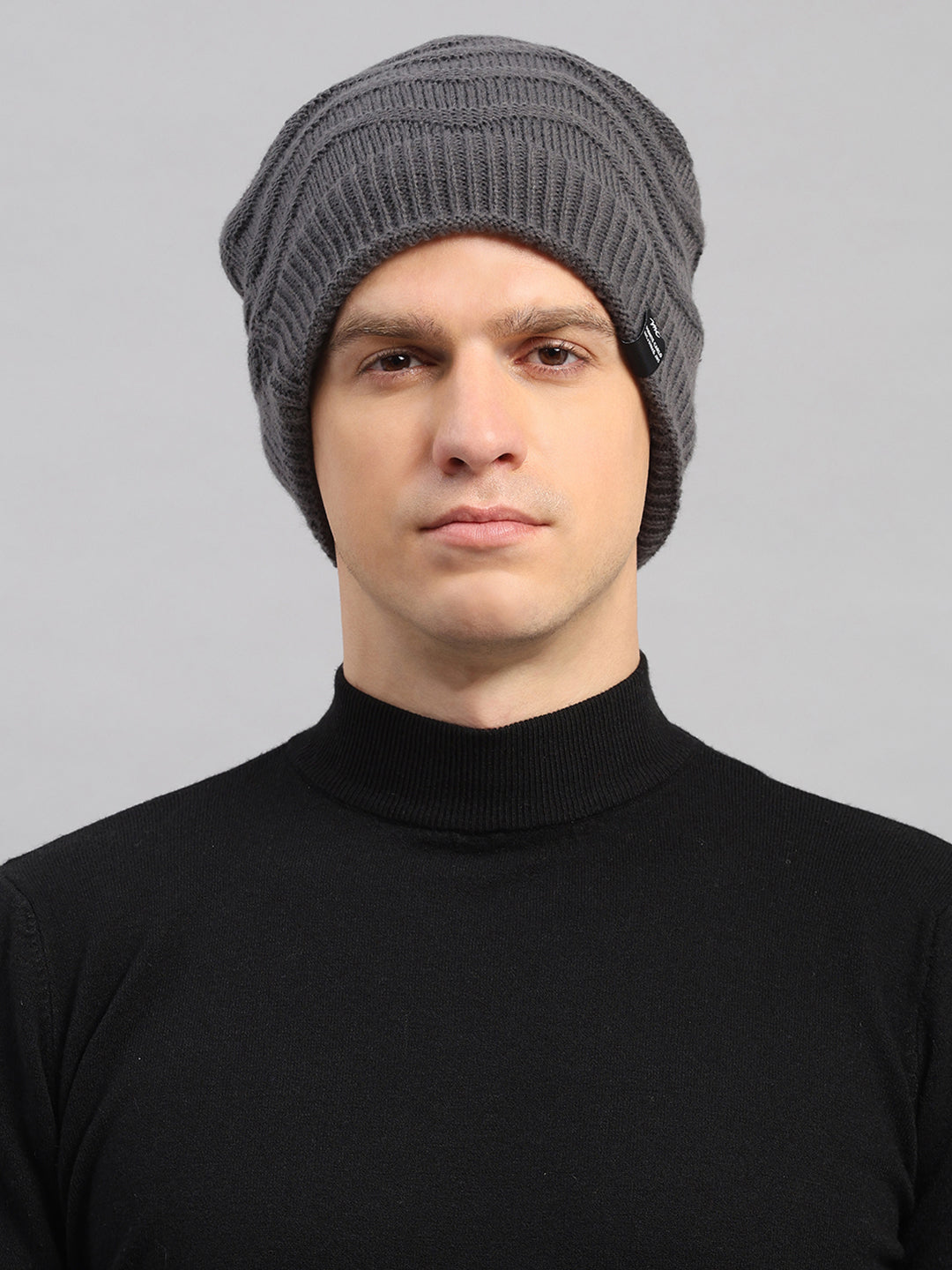 Men Grey Printed Blend Wool Cap