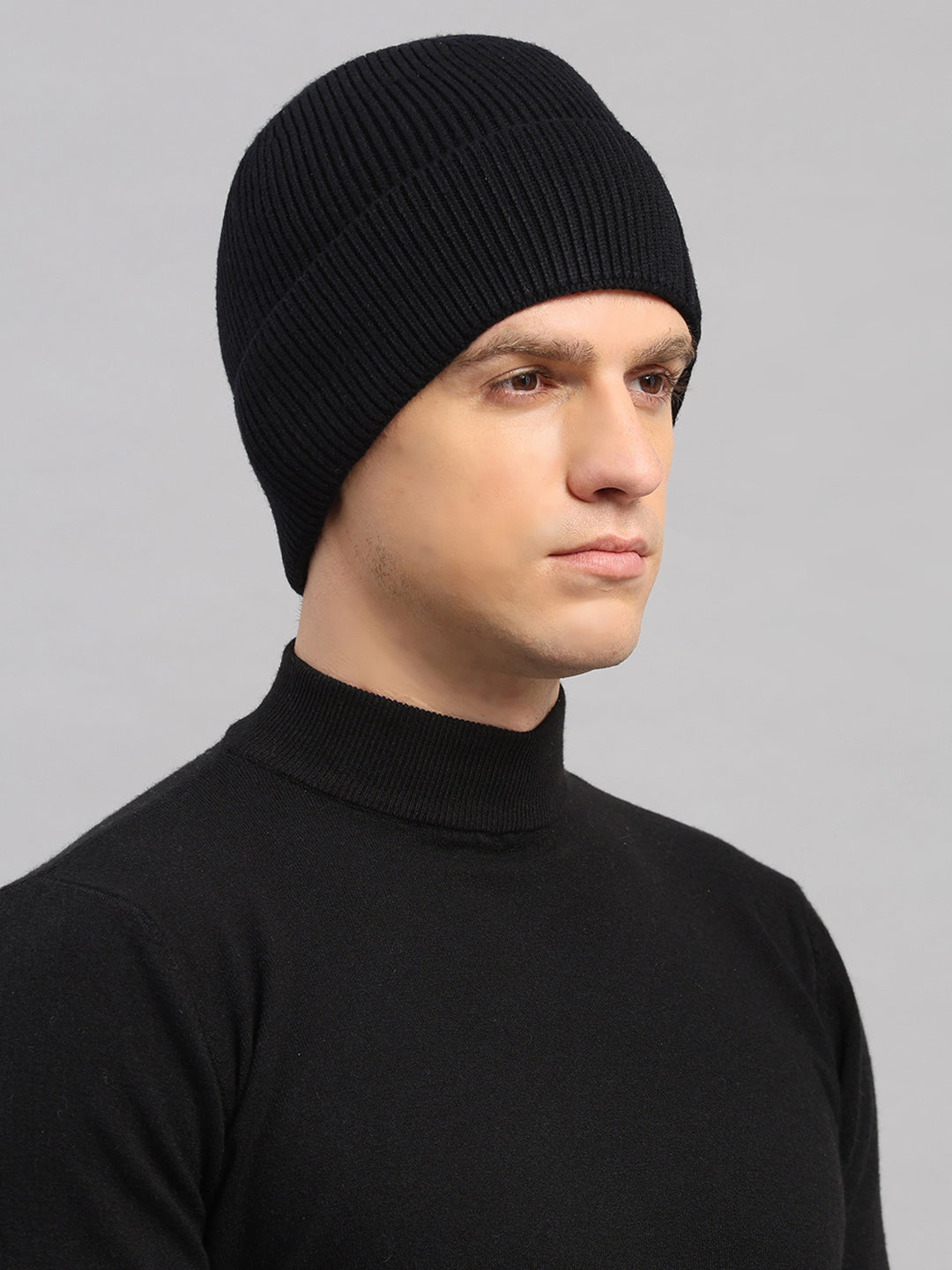 Men Black Printed Blend Wool Cap