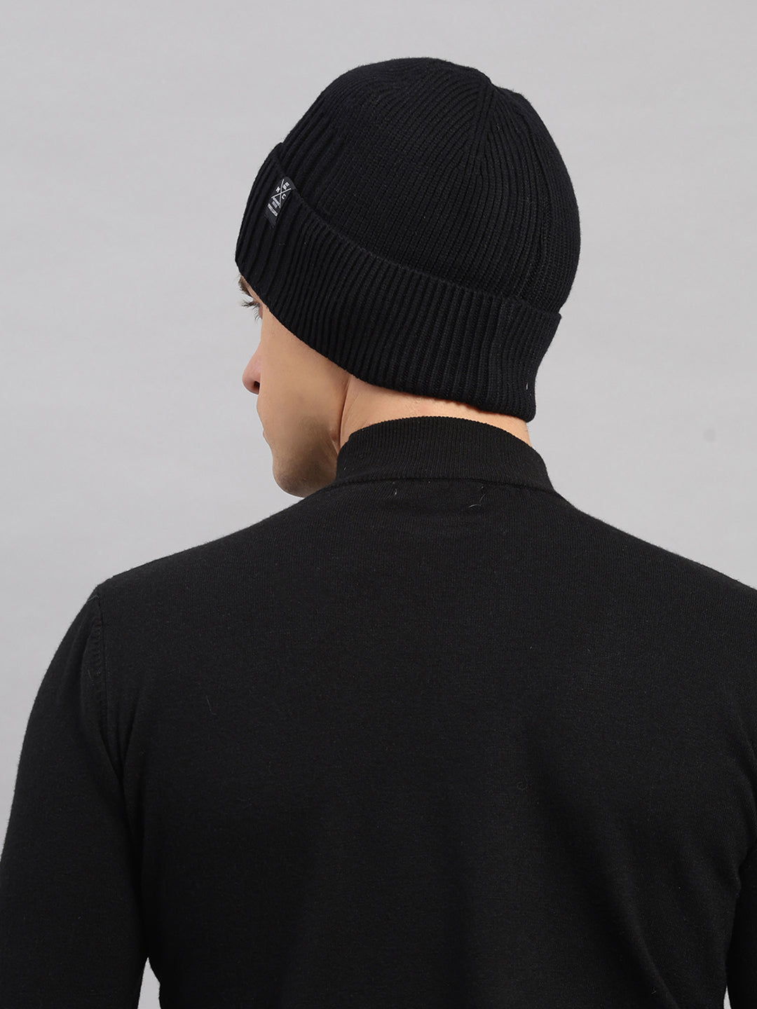 Men Black Printed Blend Wool Cap