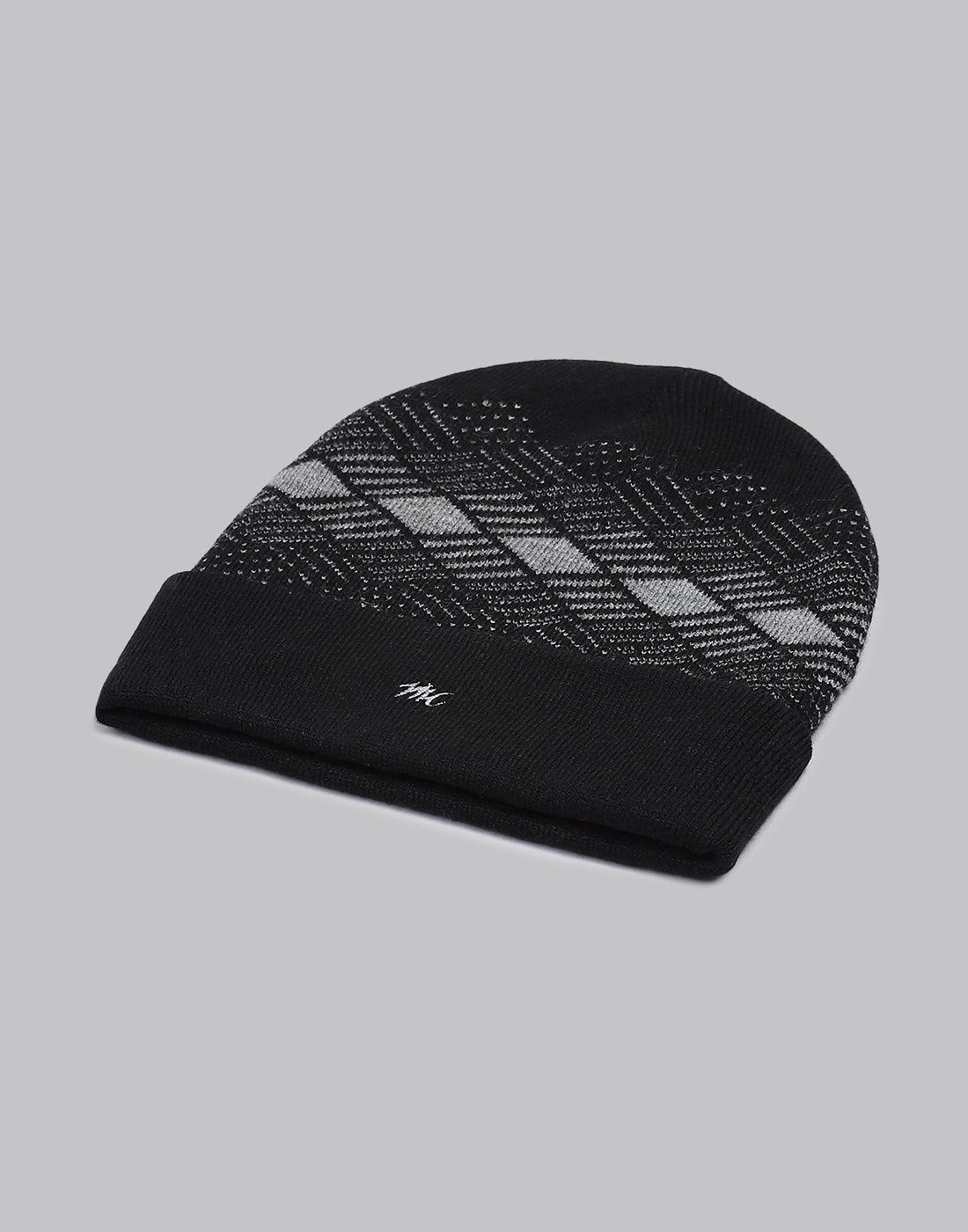 Men Black Printed Blend Wool Cap