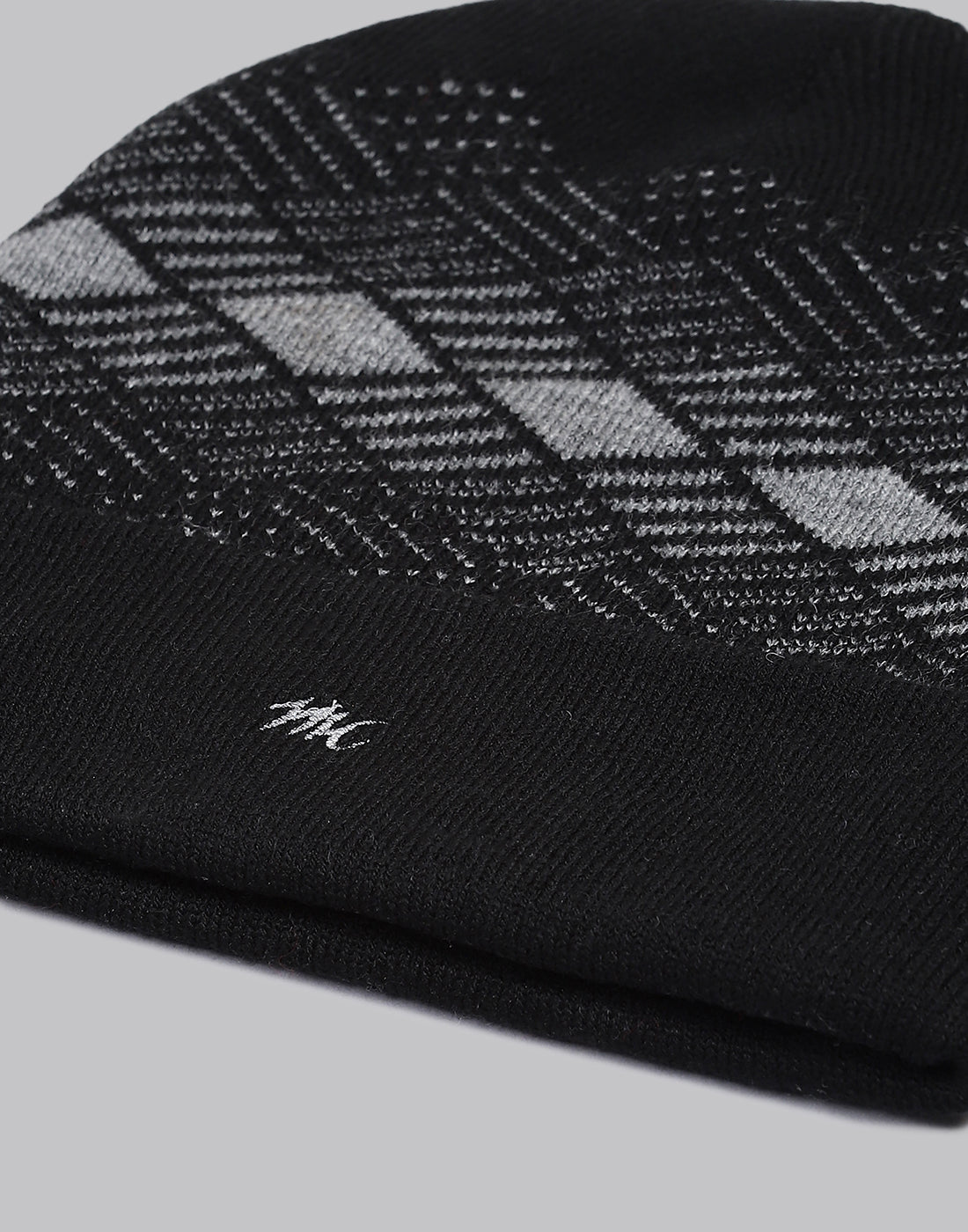 Men Black Printed Blend Wool Cap