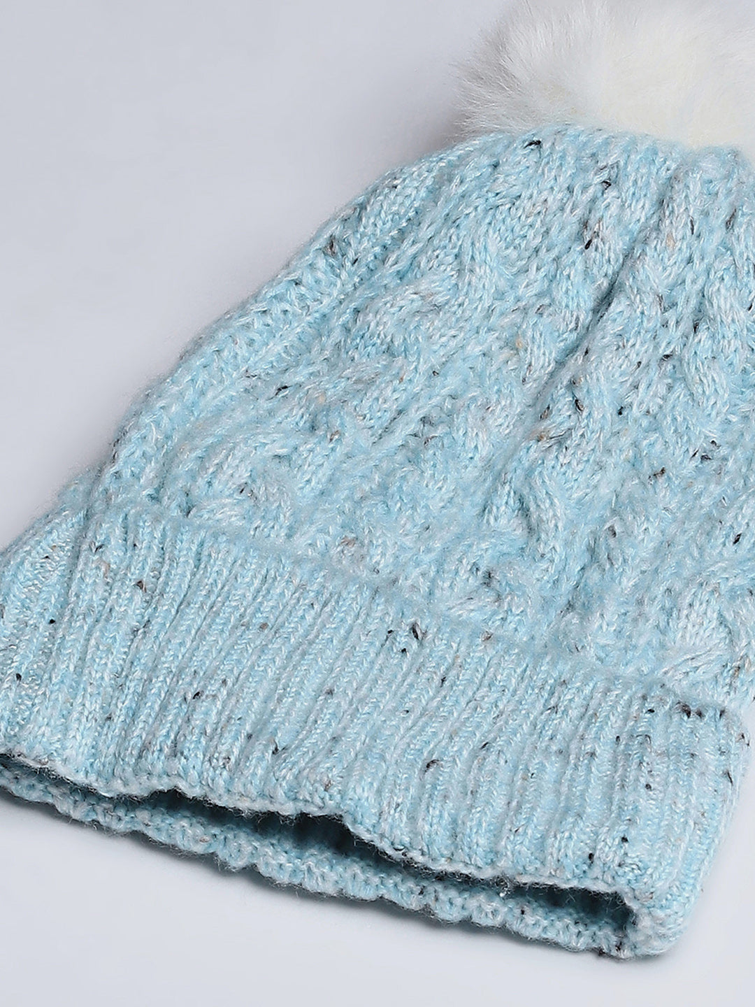 Women Blue Self Design Blend Wool Cap