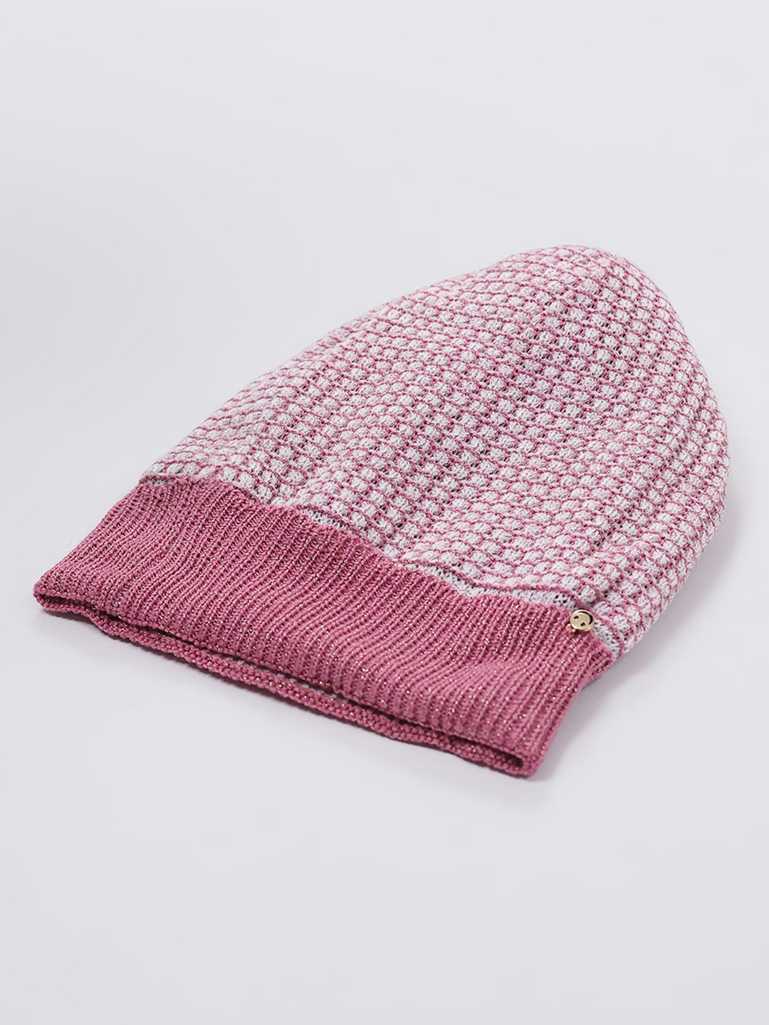 Women Pink Self Design Blend Wool Cap