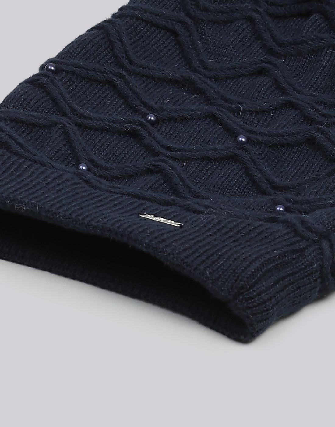 Women Navy Blue Printed Blend Wool Cap
