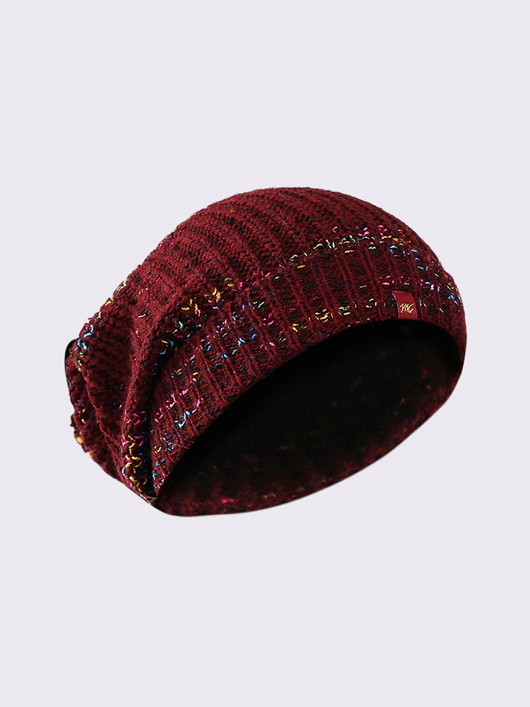 Women Maroon Self Design Blend Wool Cap