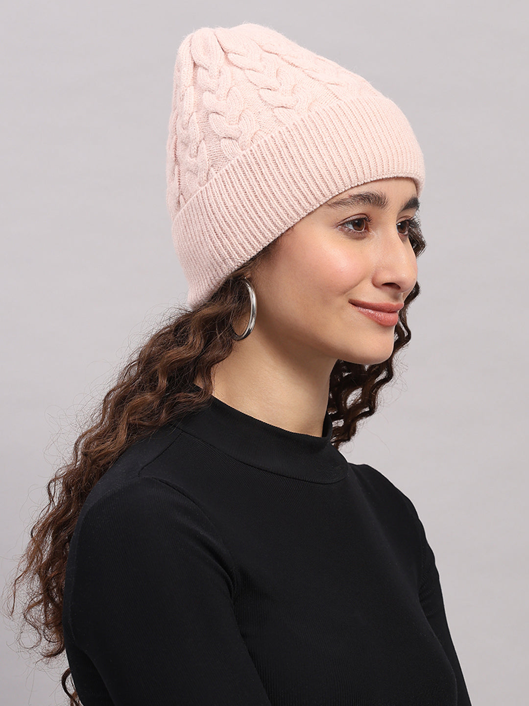 Women Pink Printed Blend Wool Cap