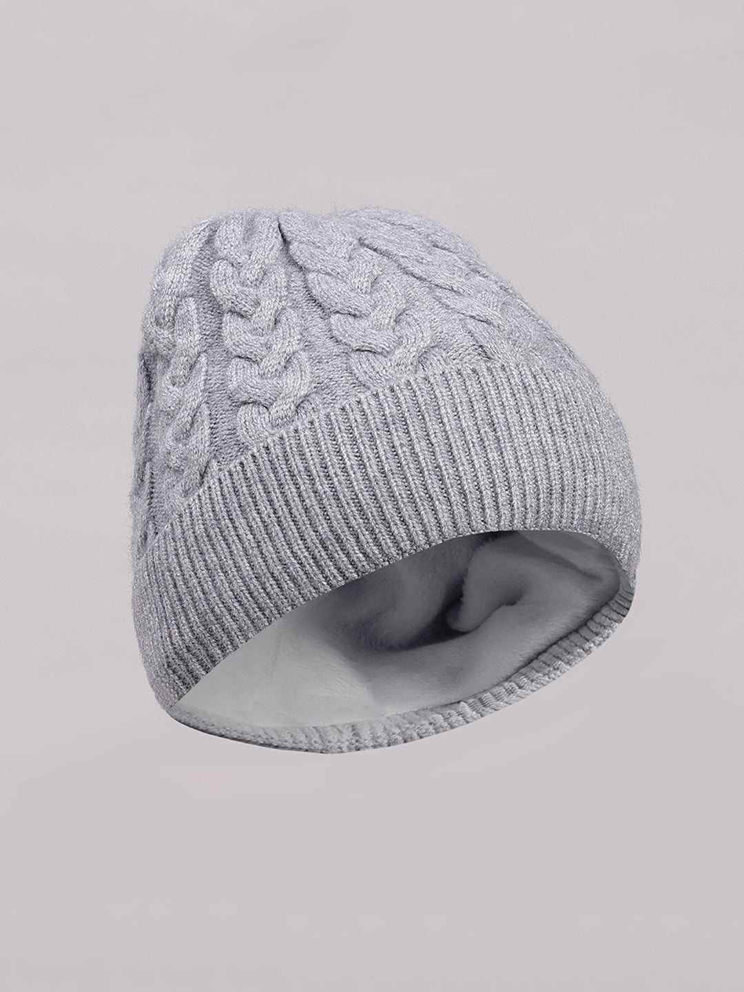 Women Grey Printed Blend Wool Cap