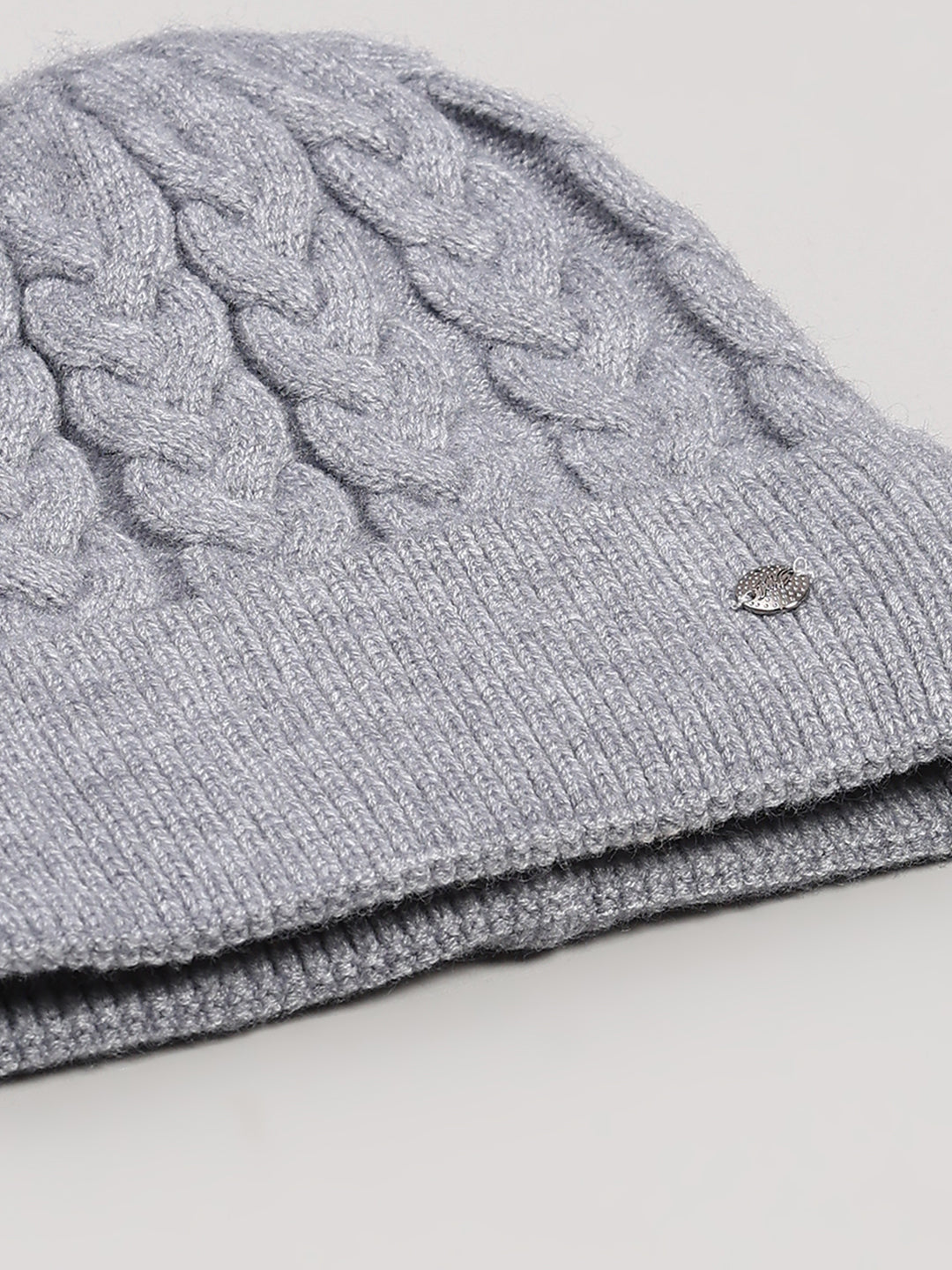 Women Grey Printed Blend Wool Cap