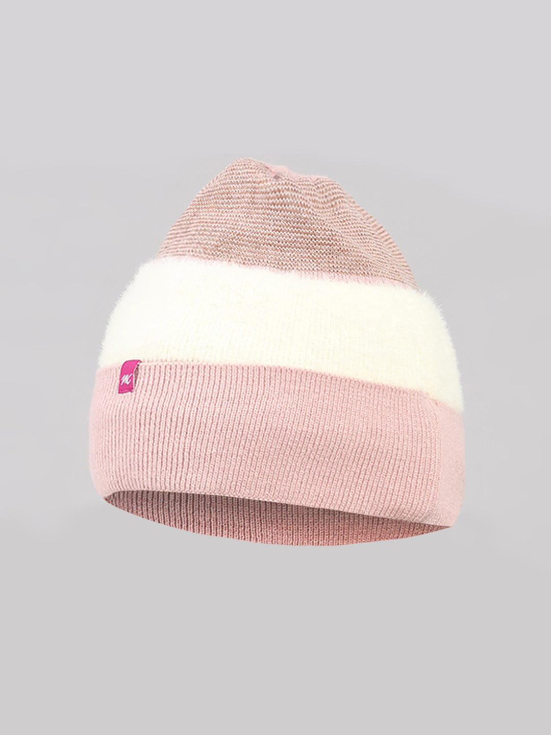 Women Pink Self Design Blend Wool Cap