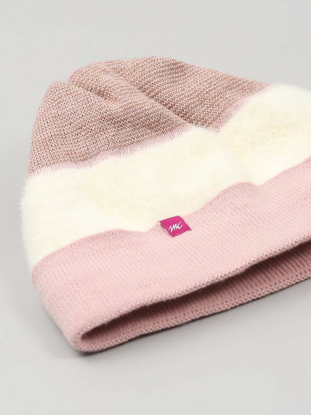 Women Pink Self Design Blend Wool Cap