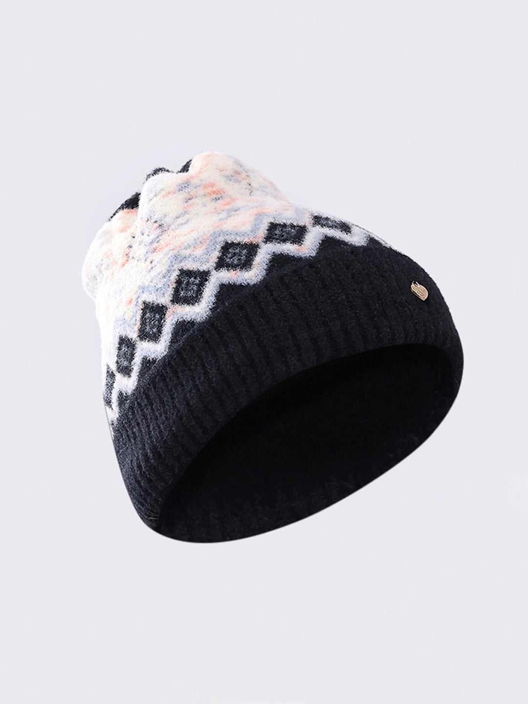 Women Black Self Design Blend Wool Cap